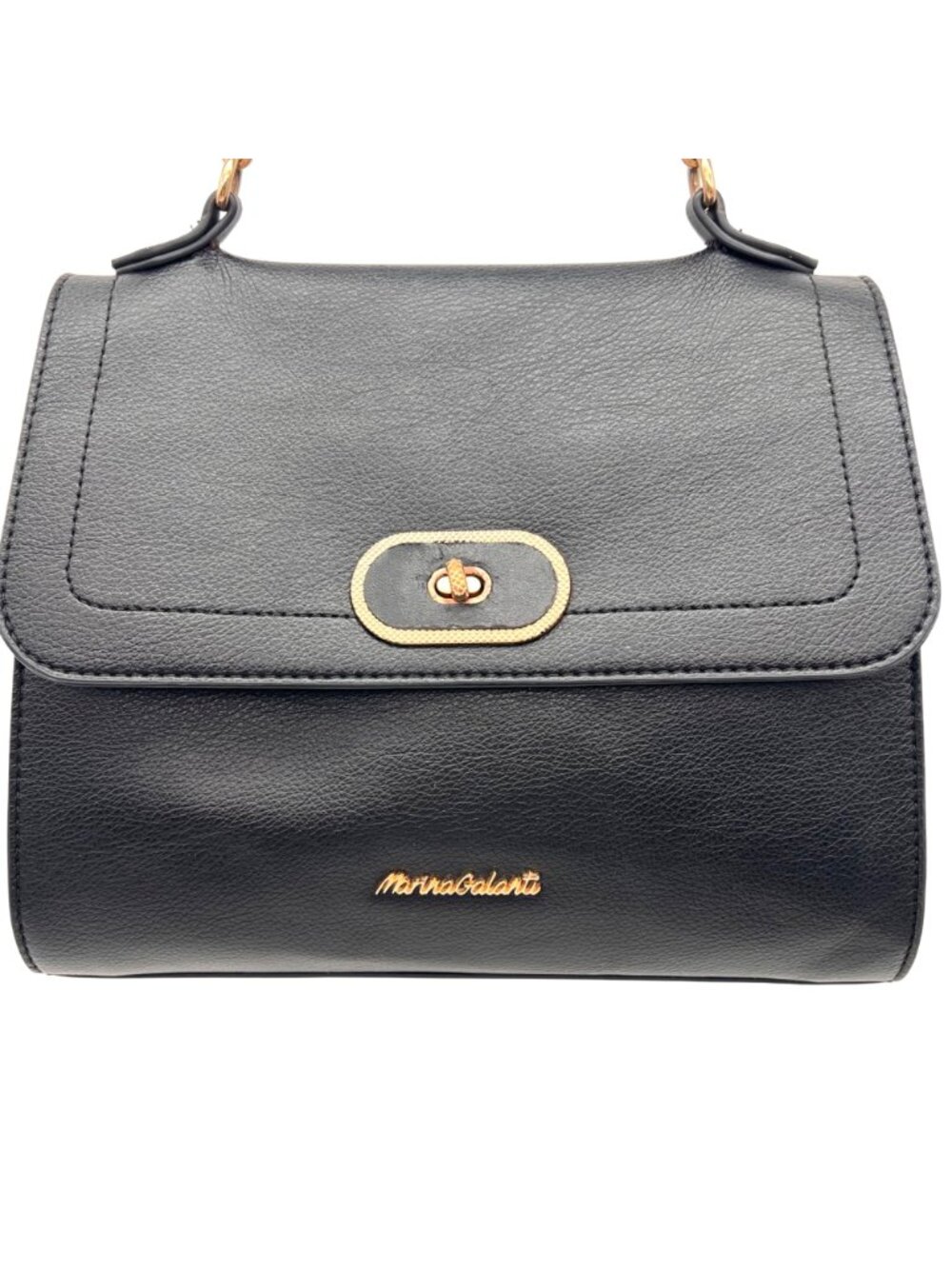 Marina Galanti Black Faux Leather Handbag With Gold Accents & Adjustable Strap - Picture 3 of 16